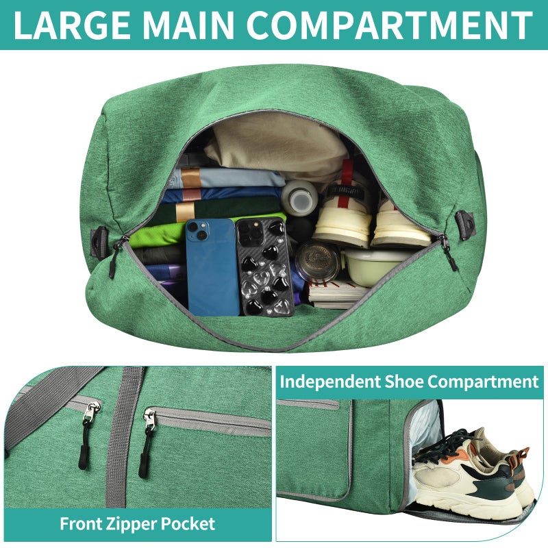 Dimayar 65L Travel Duffle Bag for Men Women - Foldable Duffel Bag with Shoes Compartment - Overnight Bags Waterproof & Tear Resistant(Forest Green) - Image 4